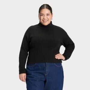 Black Ribbed Turtleneck Sweater